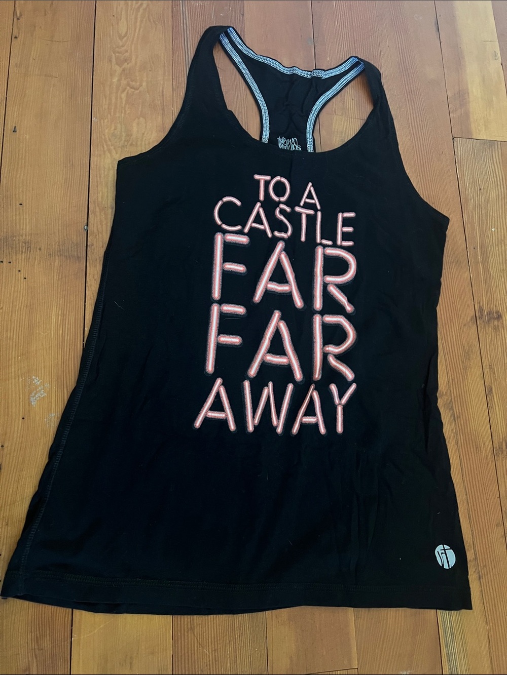 Black Racerback Tank Top with Pink Text - To A Castle Far Far Away
